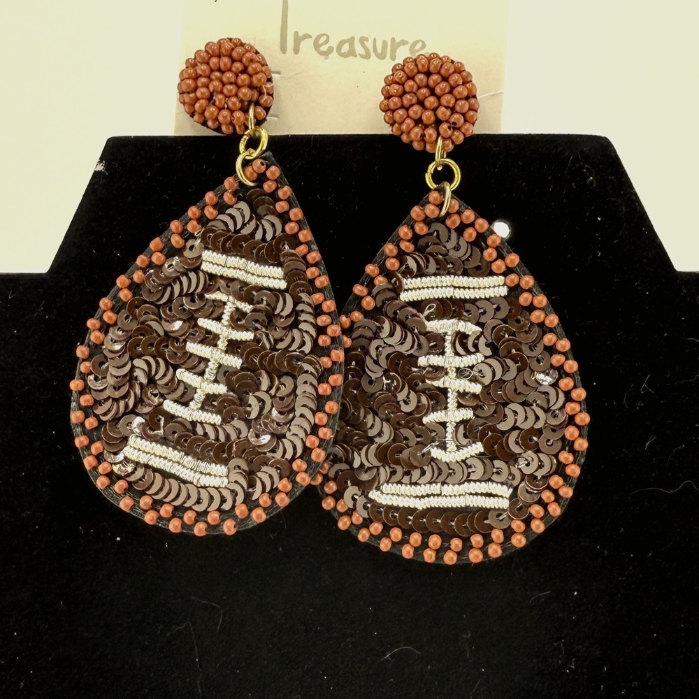 BRAND NEW FOOTBALL SEED BEAD AND SEQUIN EARRINGS
